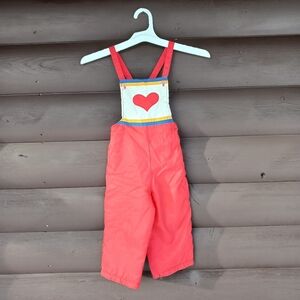 Vintage Retro Sears Girls Snow Pants Bibs Overalls Heart Toddler Size 3